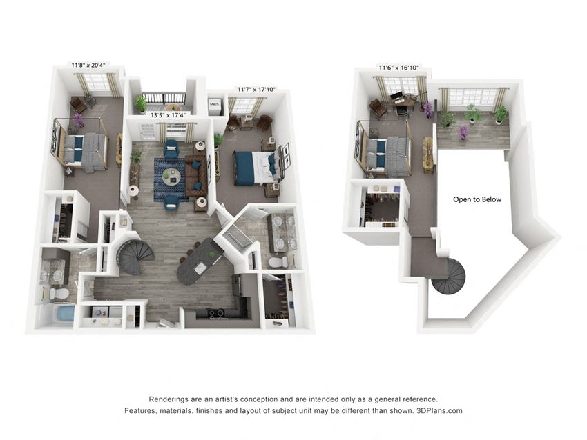 The Ace is a loft-style 2 bedroom, 2 bathroom floor plan at 8 West in Greensboro, NC The Ace is a loft-style 2 bedroom, 2 bathroom floor plan at 8 West in Greensboro, NC
